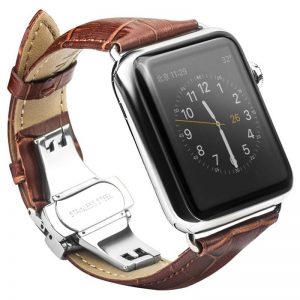 Curea pentru Apple Watch, Piele Naturala, Leather Loop, Compatibila cu Apple Watch 1/2/3/4/5/6/7/SE, Mecanism inchidere Butterfly